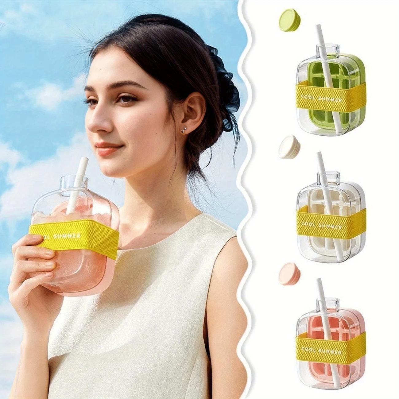 500/800ml 2in1 Ice Cube Tray with Water Bottle Press Type Portable Ice Maker High Capacity Ice Mold for Home Kitchen Summer Use