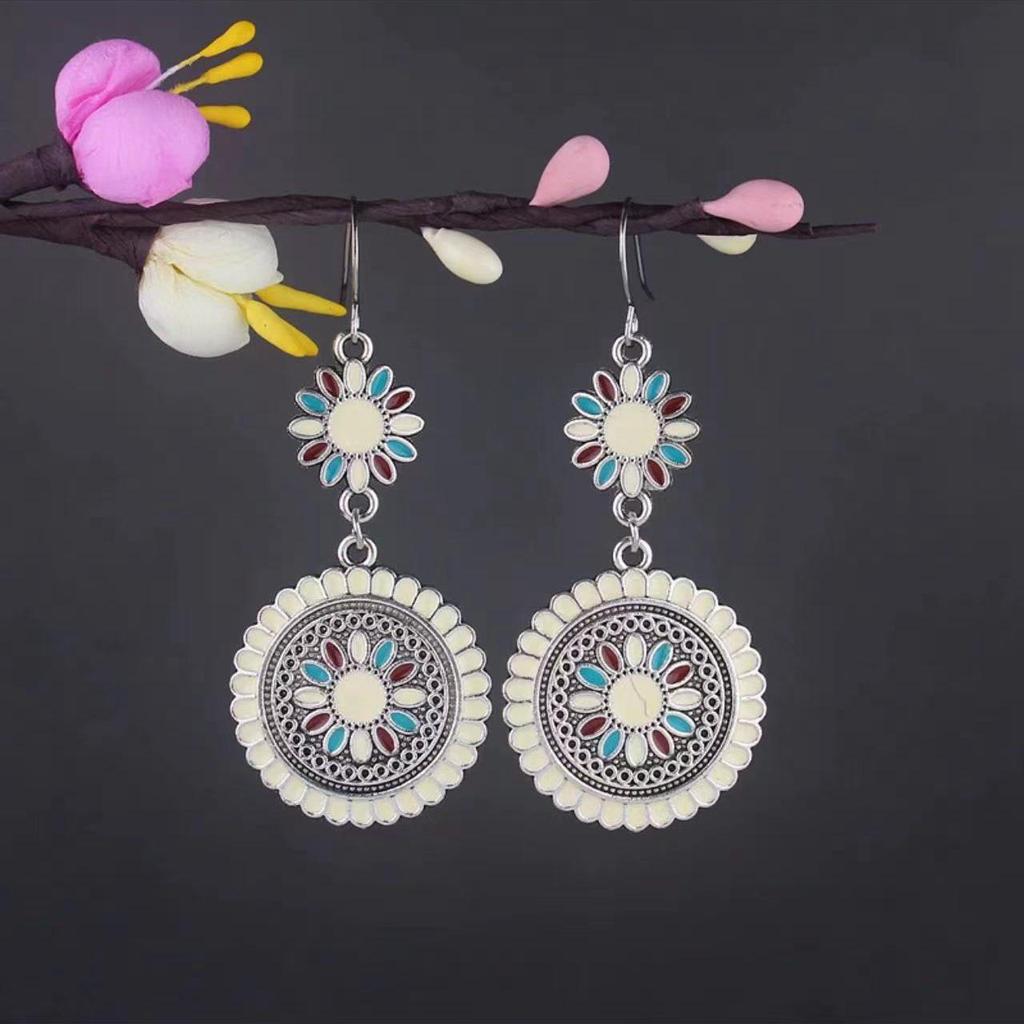 Bohemian Turquoise Owl Dream Catcher Tassel Earrings for Women
