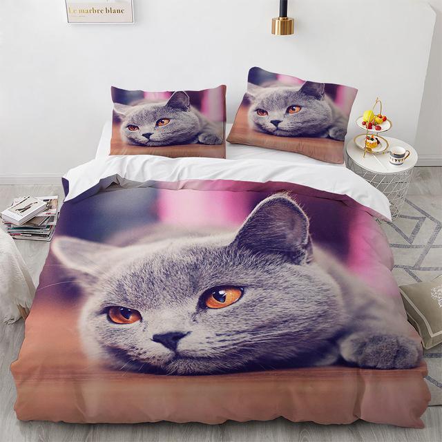 Comforter 3D Cat Bedding Set Luxury Animal With Queen King Single Double Size For Girls Boy Polyester