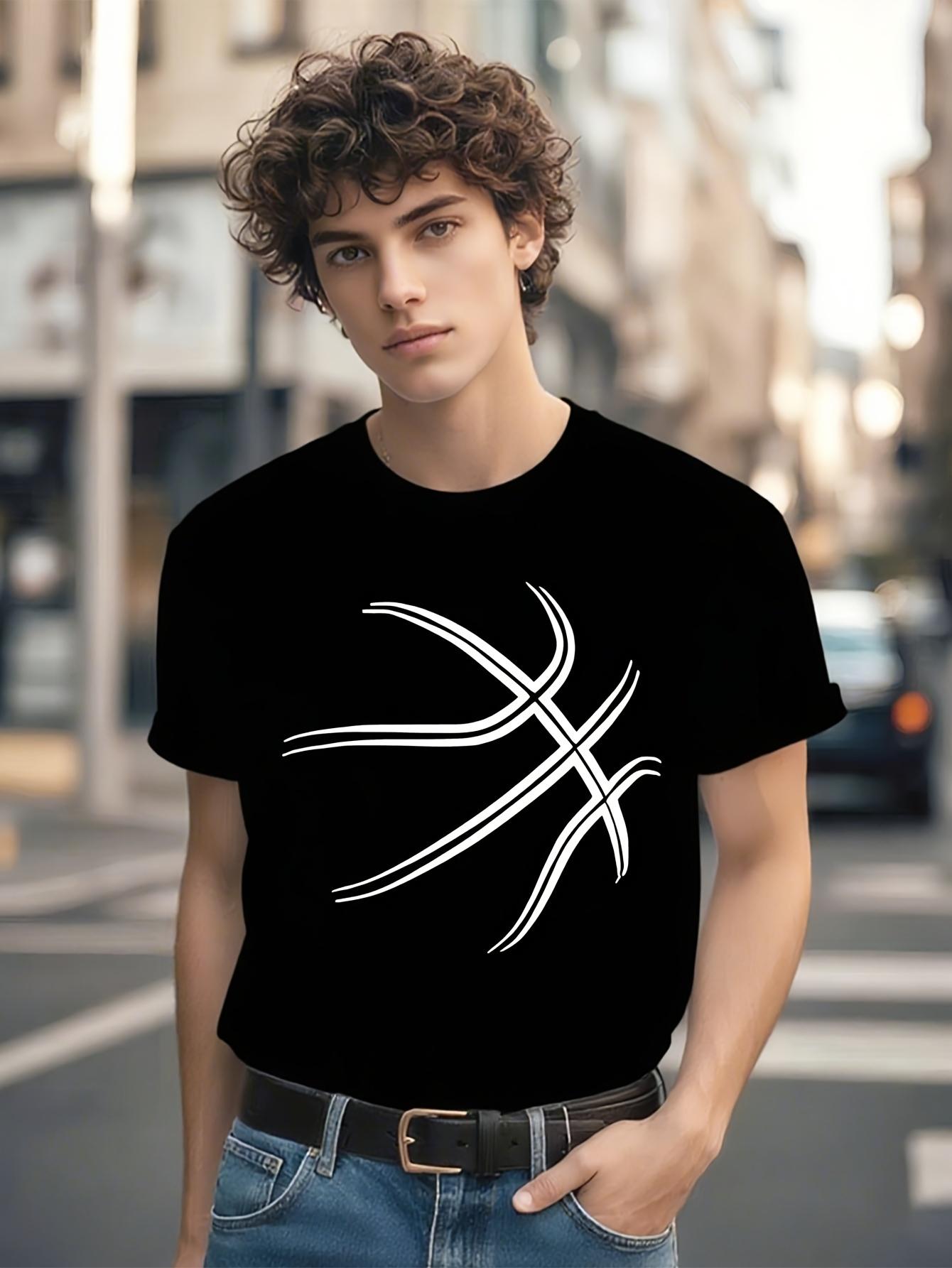 Knit T-shirt - Black/White Graphic Crew Neck Tee - All-Season Stretch Fit Shirt - Machine Washable Everyday & Athletic Top for Basketball XXXXL