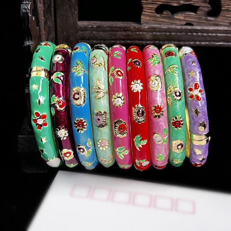 Vintage Bracelet For Women Small Flower Ethnic Style Cloisonne Bangles Women'S Elegant Jewelry Gifts