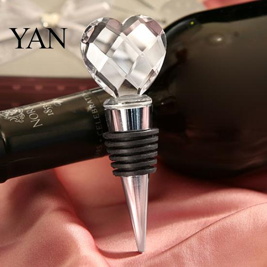 Chrome Bottle Stopper Crystal Heart Shape Wedding Favor Drink Reception