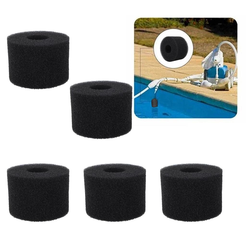 5PCS Pool Filter Sponge PU Sponge Black Reusable Washable Cylindrical Simming Pool Filter Foam for Pool Pump