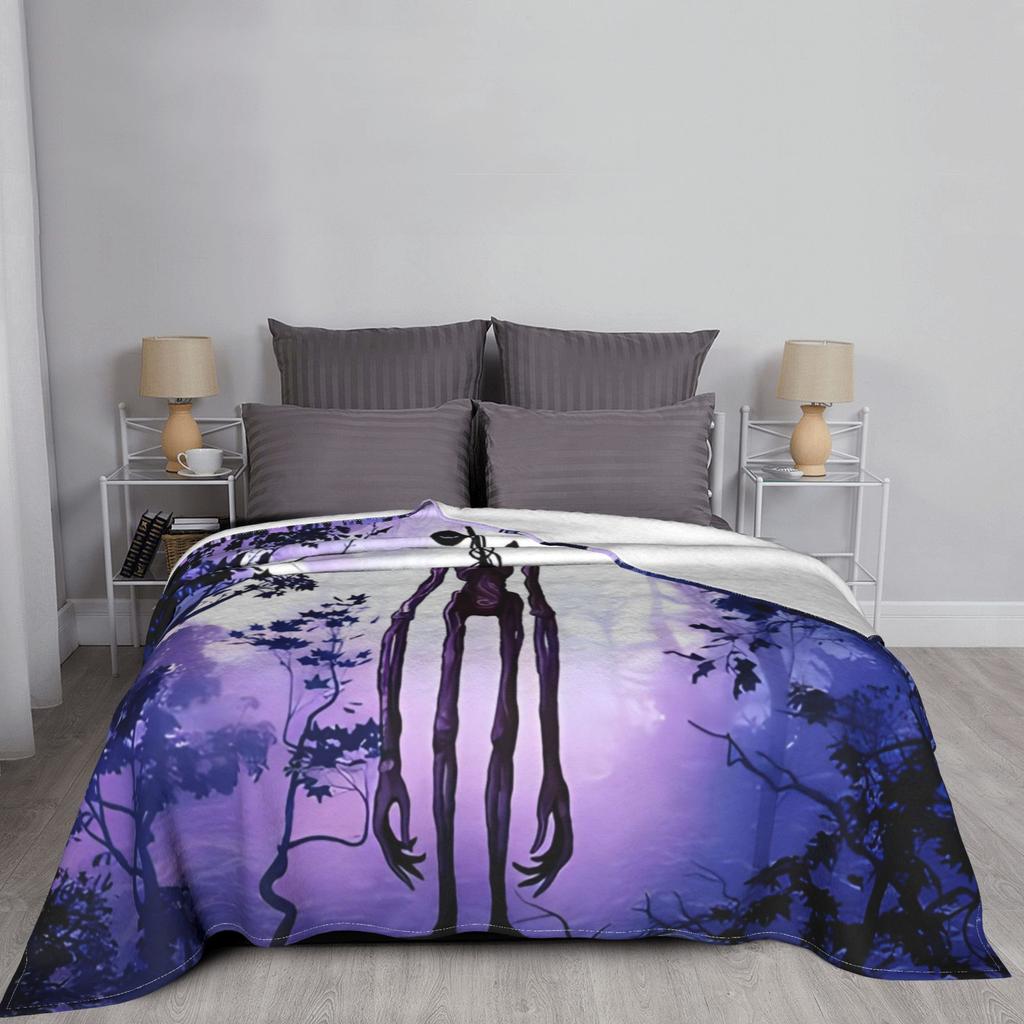 Siren Head In Purple Horror Background Fleece Throw Blanket Scary Game Blanket for Bedding Bedspread Soft Quilt Multifunction