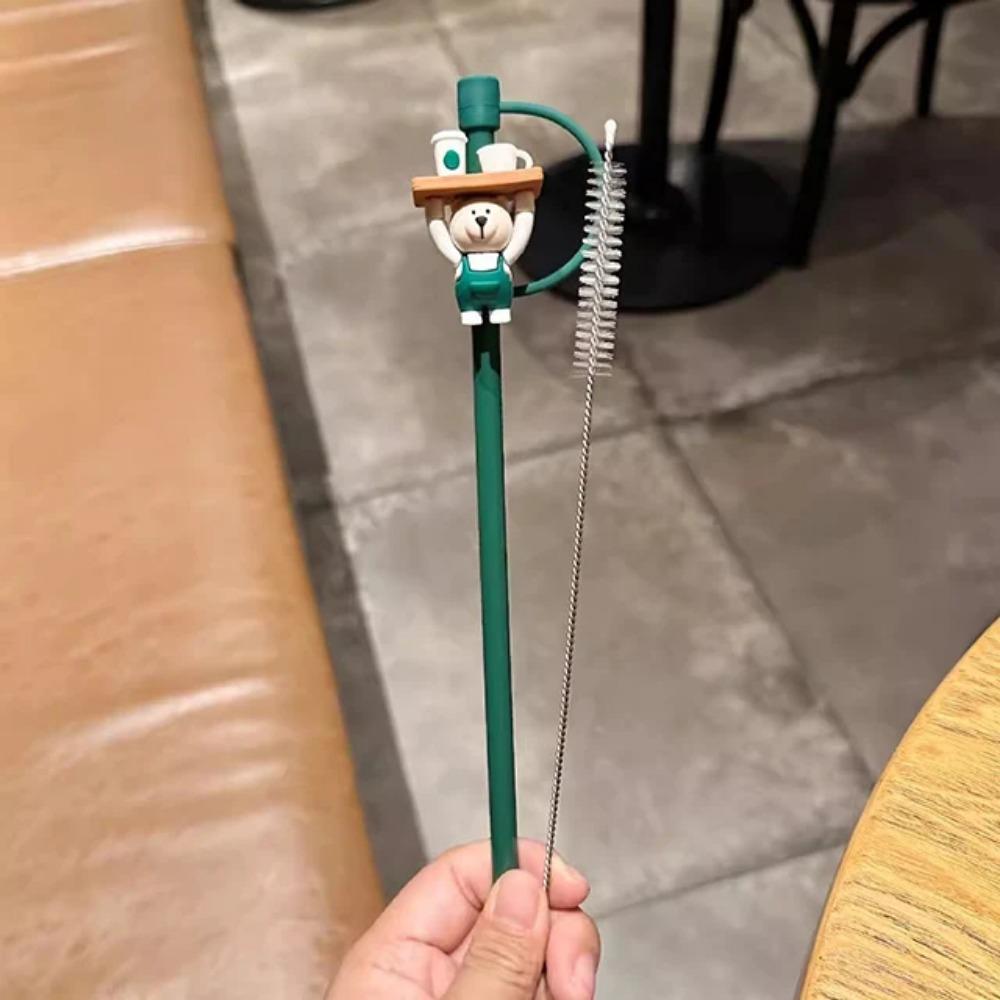 1PC Cute Bear Silicone Straw Cover Caps 7-8mm Straw Topper Reusable Splash Dust-proof Straws Cover For Tumbler Cup Accessories