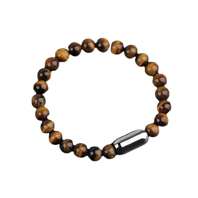 Stylish Bracelet: Stainless Steel, 8MM Yellow Tiger Eye Stone Beads