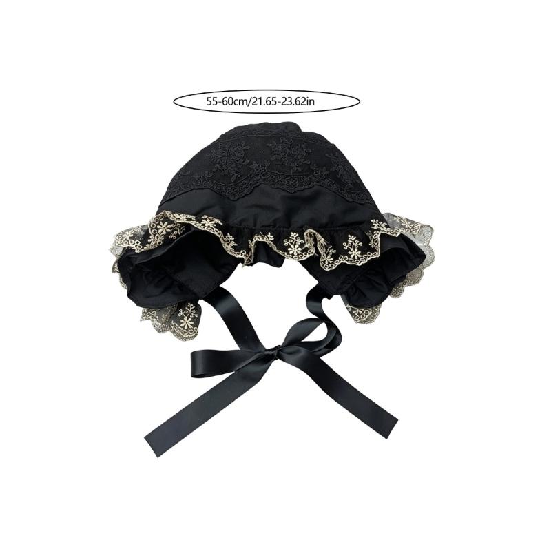Gekräuselte Spitzenhaube mit Blumenstickerei und faltbarem Design für Cosplay, Anime-Maid und Theaterkostüm-Styling