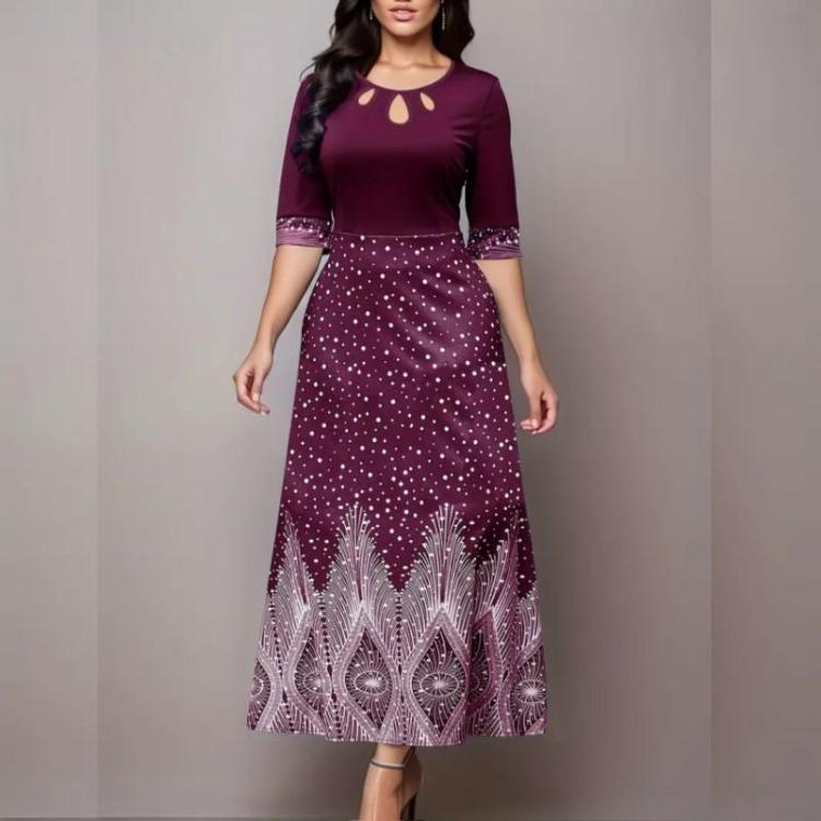 

Элегантное платье с цветочным принтом, с рукавом три четверти и круглым вырезом для женщин, для вечеринки, банкета, с вырезами 4XL фиолетовый