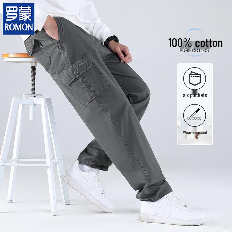 ROMON Men's Pure Cotton Multi-Pocket Casual Work Pants