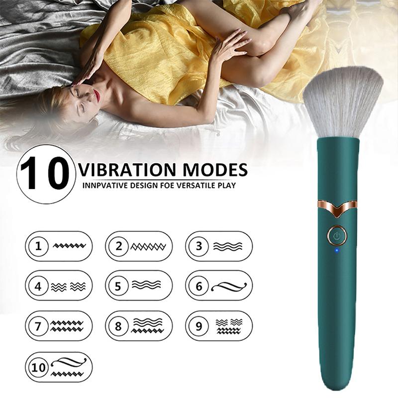 Heating Makeup Brush Vibrator for Women 10 Speeds G-Spot Nipple Clitoral Vaginal Massage Magic Wand Vibrating Sex Toys Stick