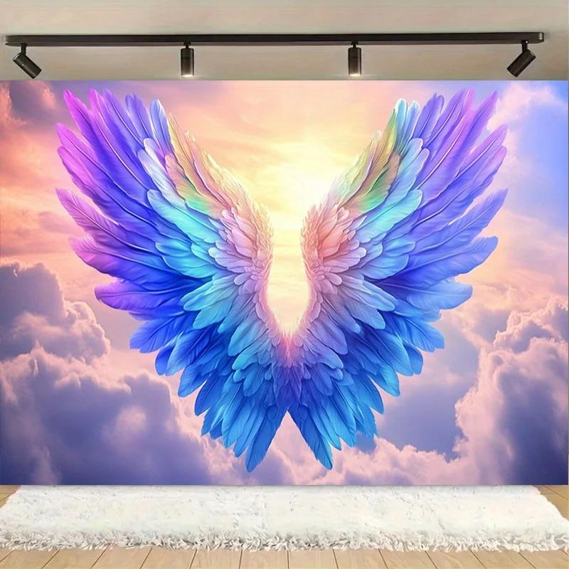 1pc 3D Angel Wings Wall Hang - Vibrant Multi-color Polyester Decoration Suitable for Weddings Birthdays and Party Events