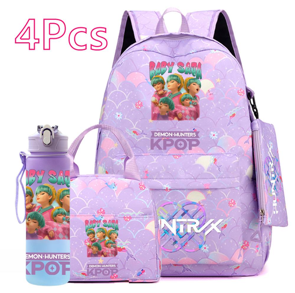 Set da 4 pezzi/set Zaino stampato KPOP cartone animato con borsa a mano astuccio borraccia da 750 ml per adolescente ragazzo ragazza zaino di grande capacità borsa da scuola zaino