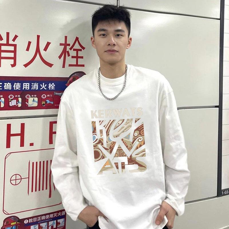 

Men s White Long Sleeve T-Shirt - Ethnic Geometric Letter Print Casual Streetwear Top S білий