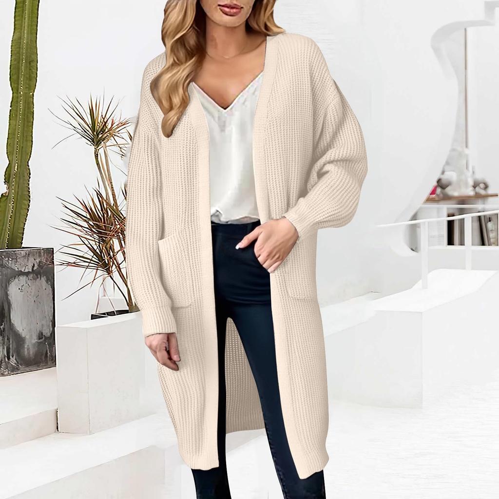 Women's fashionable long-sleeved pocket, large-sized loose cardigan sweater coat