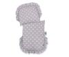 Wicker doll stroller with gray bedding and soft lining - natural