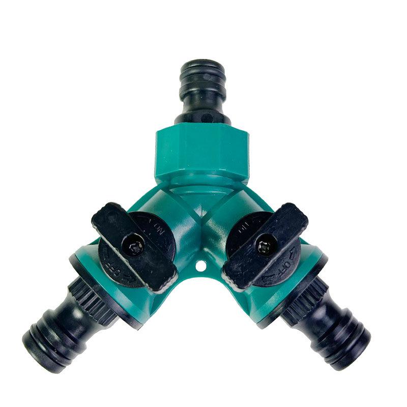 Y-Shaped 3-Way Water Pipe Splitter with One-to-Two Switch, Fits 3/4-Inch and 1-Inch Quick Connectors