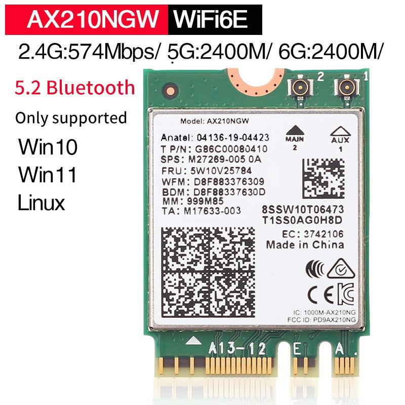 For Laptop Pc Wifi 6E Ax210 Bluetooth 5.2 M.2 Wireless Card Ax210Ngw 2.4Ghz 5Ghz 6Ghz 5374Mbps 802.11Ax Ax200 Adapter