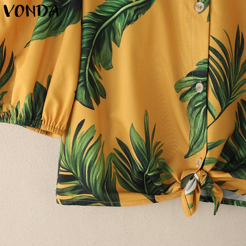 VONDA Sommer Damen Reverskragen Puffärmel Gedrehter Print Hawaiianische Freizeitbluse