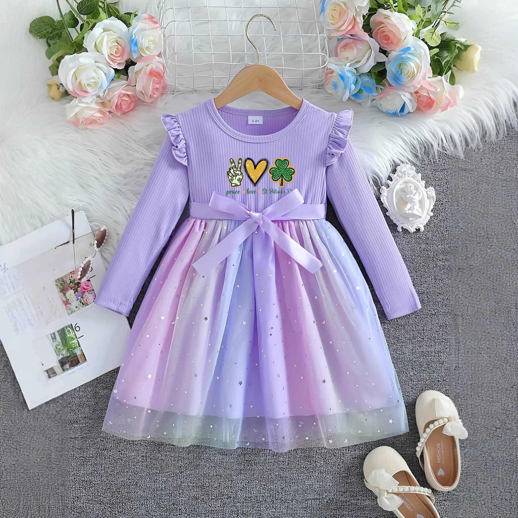 

Sweet Purple Net Dress for Girls - Spring/Summer Children s Princess Dress 3-4Y лаванды фиолетового