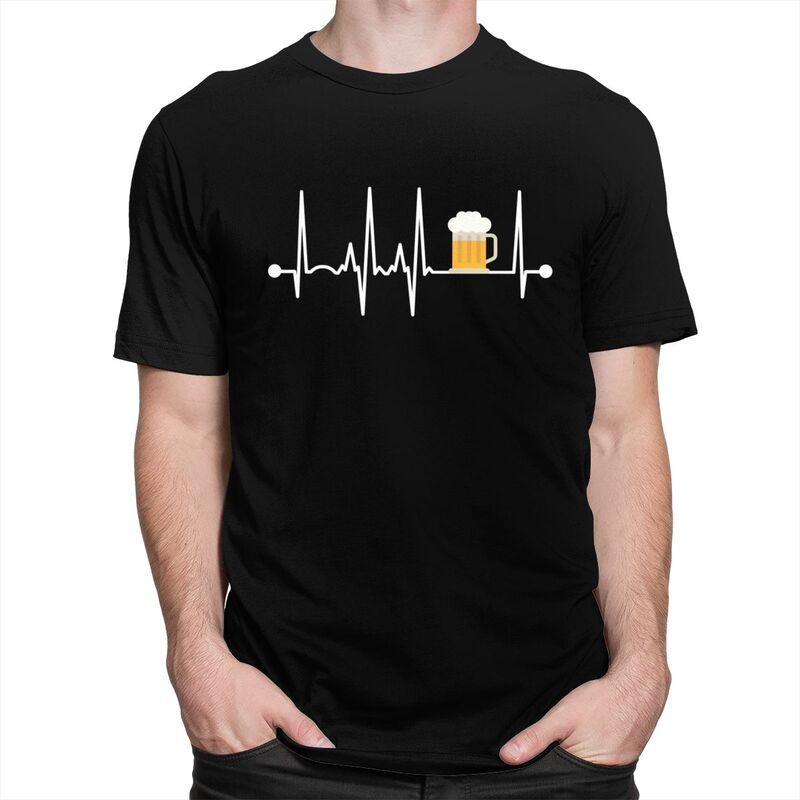 Custom Beer Heartbeat Tshirt for Men Short Sleeves T Shirt Cool Tshirt Loose Fit 100 Cotton Tee Gift