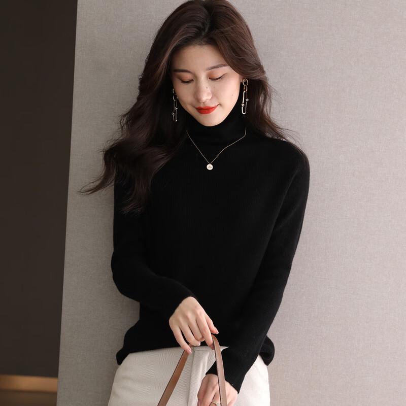 SNOWFLYING Women's 100% Merino Wool Ribbed Turtleneck Sweater