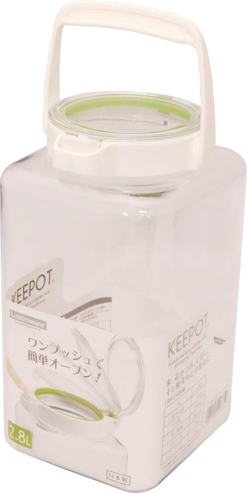 Iwasaki Kogyo Lustroware Storage Container Canister Keypot Set of 2 White Green Opening Dishwasher Safe Made in Japan 2.8L One-Push