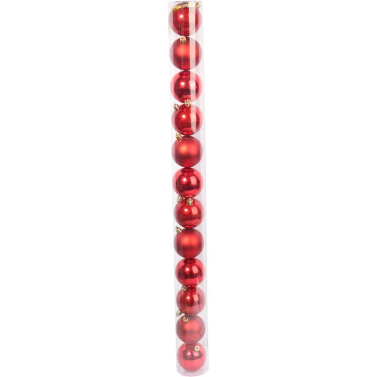 Set of 12 red plastic baubles 6 CM