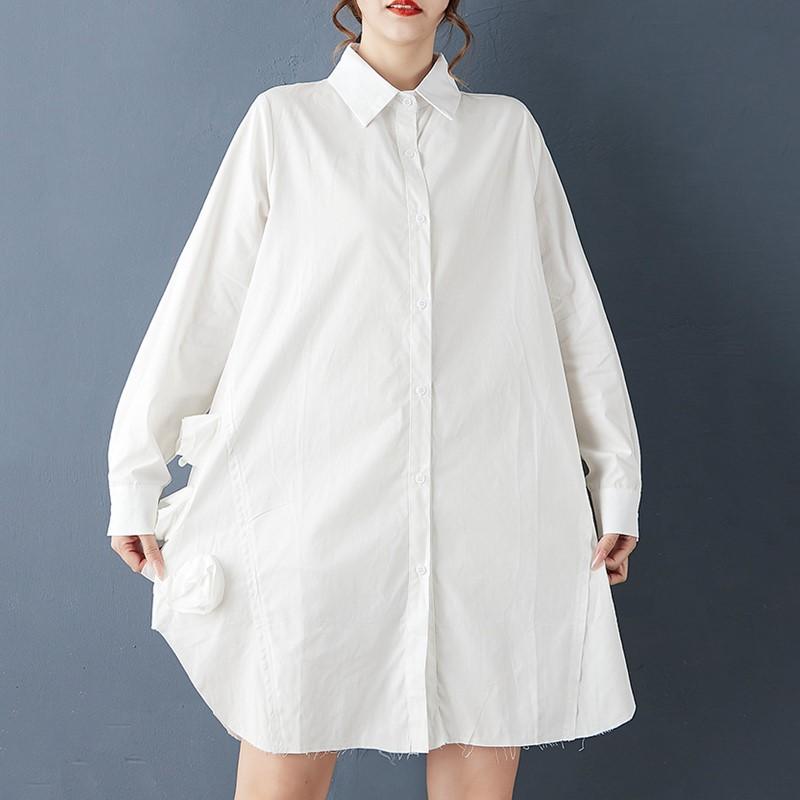 

Платье-рубашка миди с длинным рукавом, больших размеров, винтажное, с цветочным принтом, новинка, для женщин, повседневное, свободного кроя, весенне-осеннее