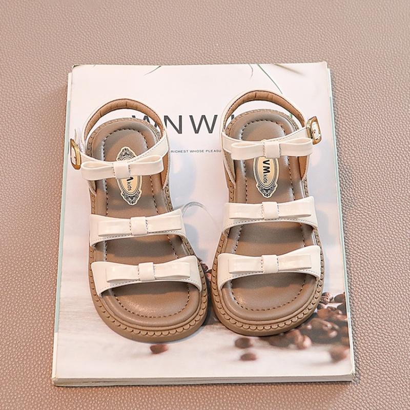 Bling Rhinestone Heart Buckles Strap Sandals for Kids Girls Bowknot Sandalias Children Soft Summer Flat Shoes 26 бежевый