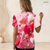 Women Plus Size Short Sleeve U Neck T Shirt Pink Heart Flower Star Dark Background Print Top