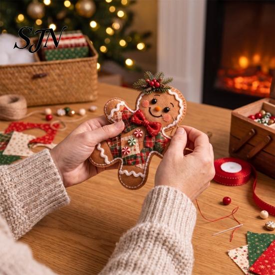 Handcrafted Holiday Display Items DIY Patchwork Ornament Kit for Christmas Decoration, Decorative Fabric Traditional Winter Charm Ornaments Craft Set