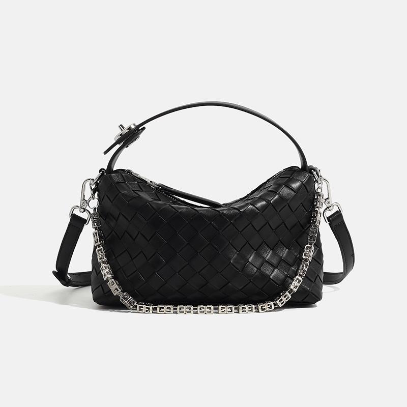 2024 Winter New Niche Design Fashion Commuting Handbag High-End Woven Single-Shoulder Crossbody Tote Bag for Women чёрный