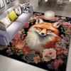 Floral Fox Rug for Elegant Homes - Add a Touch of Nature to Your Interior | Beautiful Animal Print Carpet Skid resistant carpet