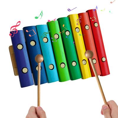 8 Notes Wooden Xylophone Musical Instrument with 2 Wooden Mallets Birch Wooden Colorful Keys Small