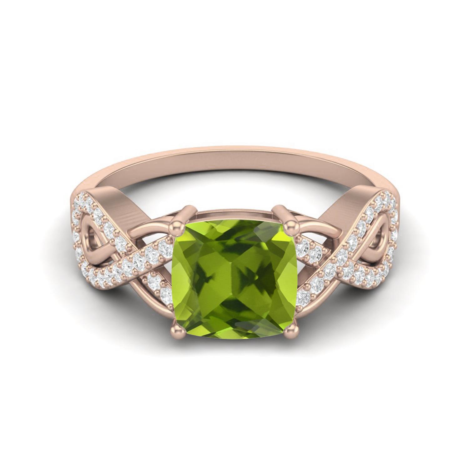 

1.86 Ctw Cushion Peridot 925 Sterling Silver Rose Vermeil Twisted Shank Women Wedding Ring 5 Яскраво-рожевий