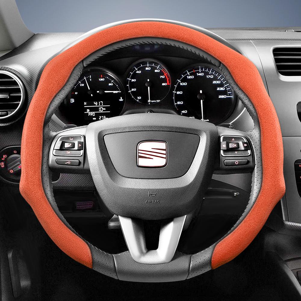 nlcr7 Suitable for Seat Premium Suede Snap-On Steering Wheel Cover, Non-Slip and Durable, Available for Ibiza, Arona, Leon, Leon Sportstourer,