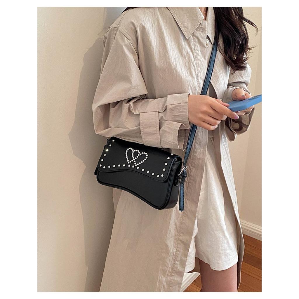 Crossbody Bag Women PU Studded Heart Decoration Daily Commute