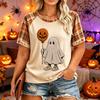 Women's Plus Size Casual Short Sleeve Neck T-Shirt with Halloween Print