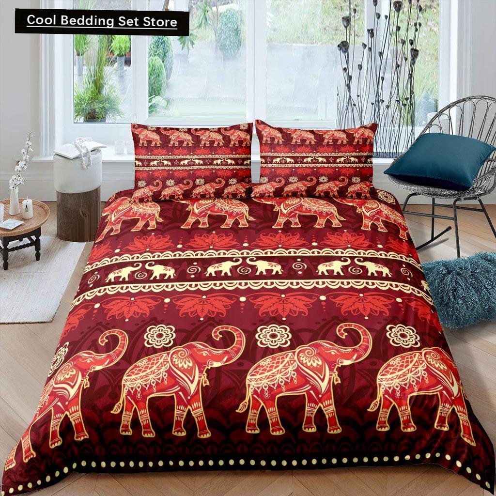 Tribal Ethnic Elephant Duvet Cover Exotic Style Bedding Set Boho Mandala Flower Paisley Quilt Cover Polyester Comforter Cover