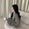 Women Zipper Rib Loose Cardigan Coat Lantern Sleeve Knit Warm Sweater Coat Solid Casual Office Jacket Women Fall Winter