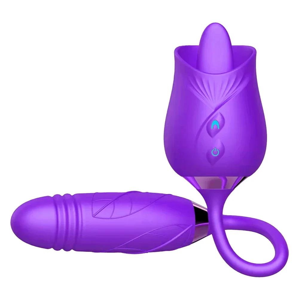 2 In 1 Rose-Sucking Vibrator Women Nipple Vagina Dildo Masturbators Tongue Licking Penetration Vagina Vibrator Sex Toys Adults