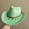New Blue Suede Hat 7.5Cm Western Cowboy Women'S Fedora Hat Men'S Church Jazz Hat Fashion Travel Party Hat Denim Hat