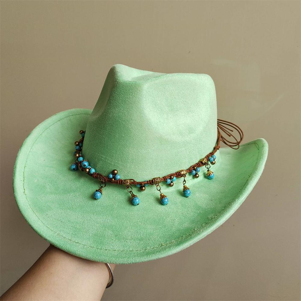 New Blue Suede Hat 7.5Cm Western Cowboy Women'S Fedora Hat Men'S Church Jazz Hat Fashion Travel Party Hat Denim Hat