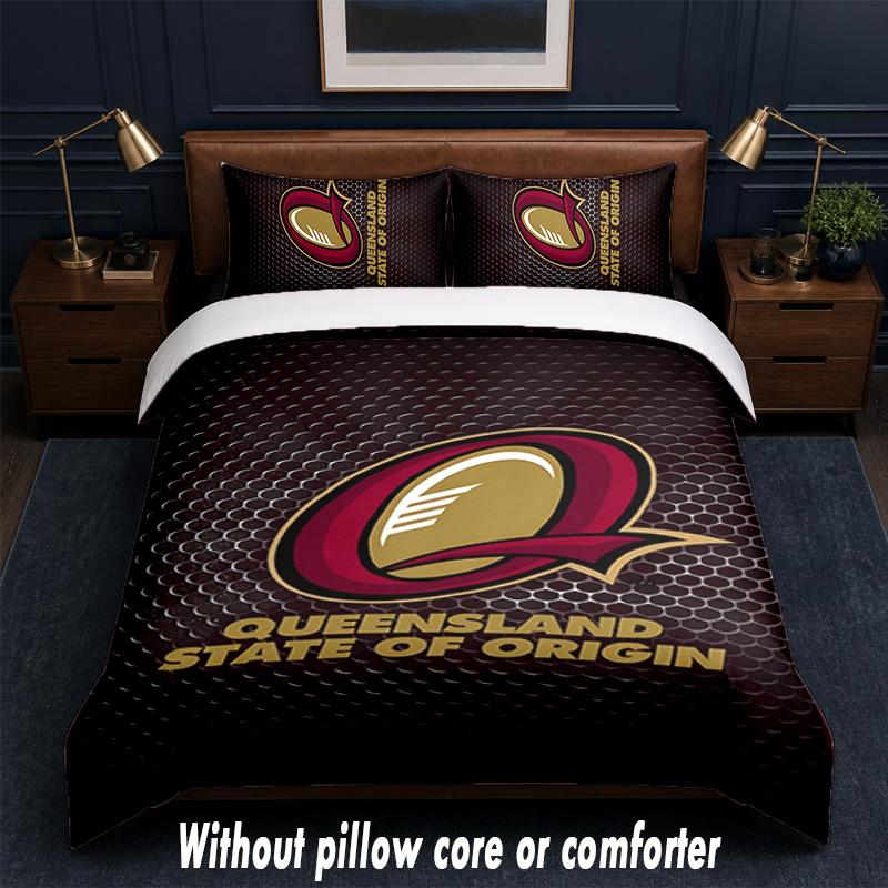 Queensland Maroons Design Bed Bedding Set 1 Duvet Cover + 2 Pillowcases Soft Breathable Household Bed Linens