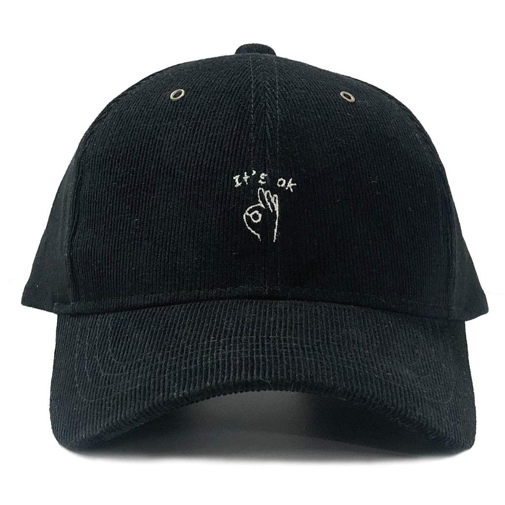 Basic Enchi Corduroy Hand Sign Good Peace OK High One Size Fits Greige Cap, Five, All,