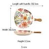 Ceramic Salad Plates with Handle,Porcelain Dinner Plates,Colorful Floral Pattern Serving Plate for Desserts Sandwiches Dishes