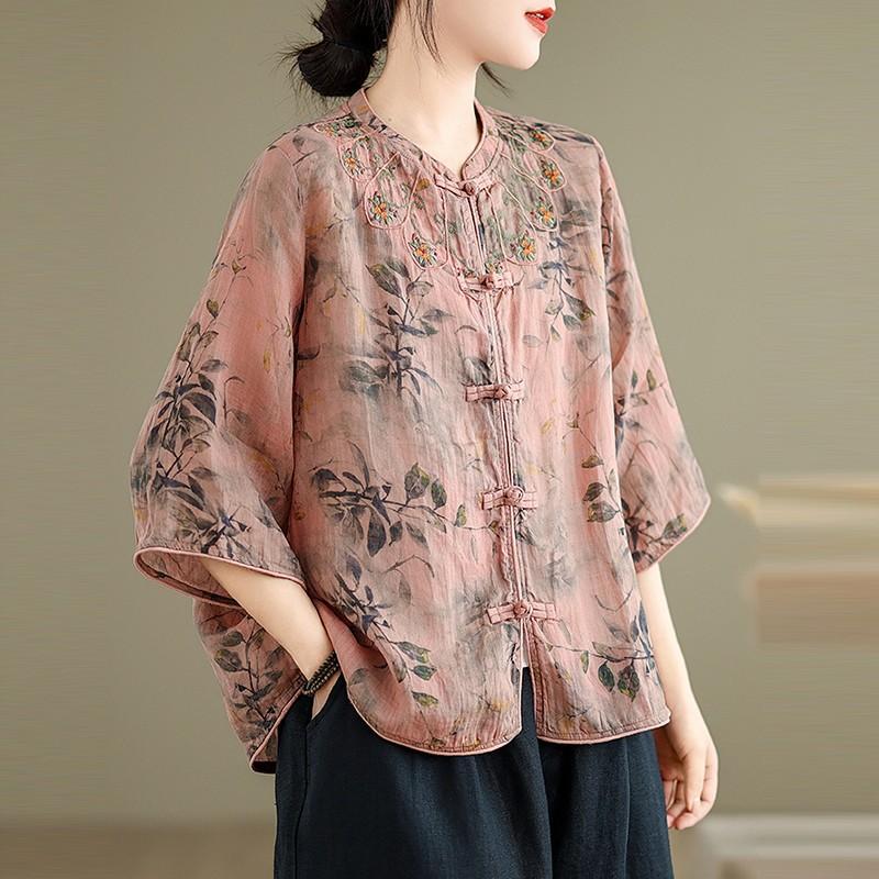 Women Cotton Linen Shirt Half Sleeve Women Summer Loose Plus Size Design Blouses