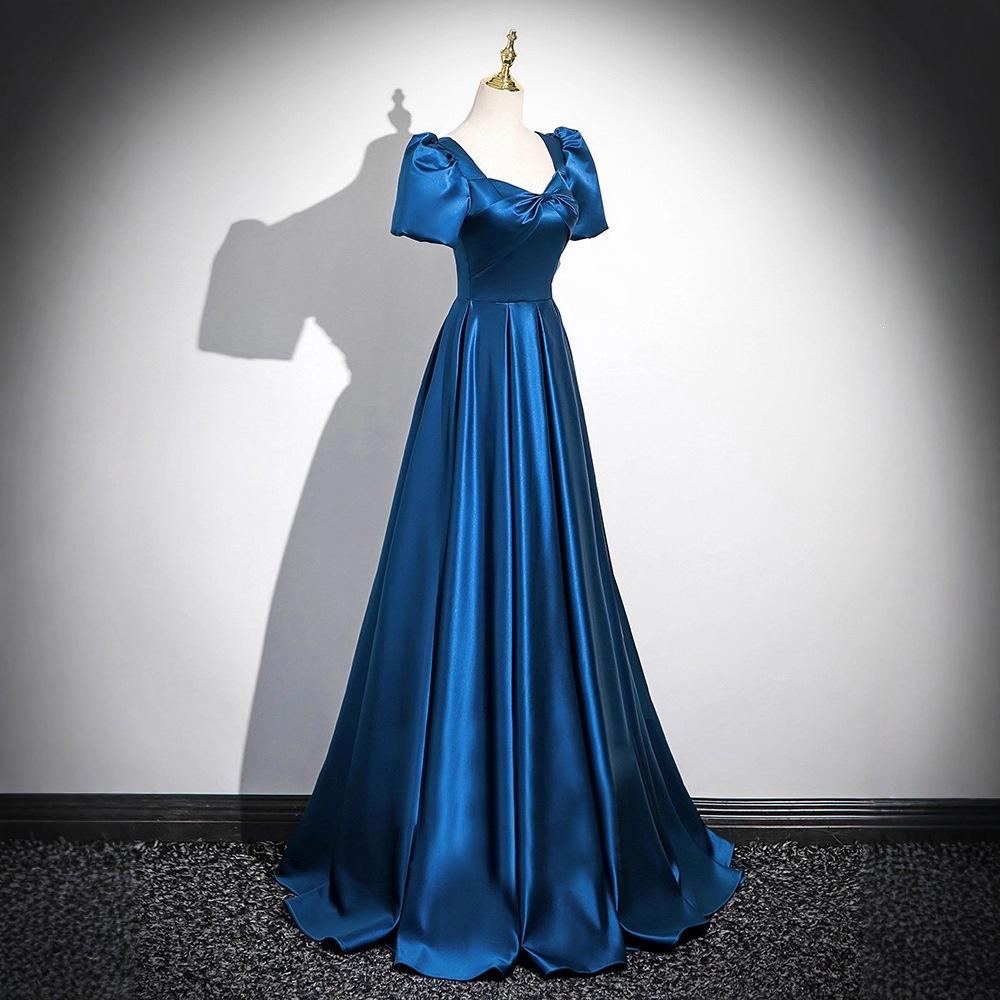 Blue evening dress skirt, femininity, French light luxury, high-end sense, host, bel canto solo art test, chorus performance suit