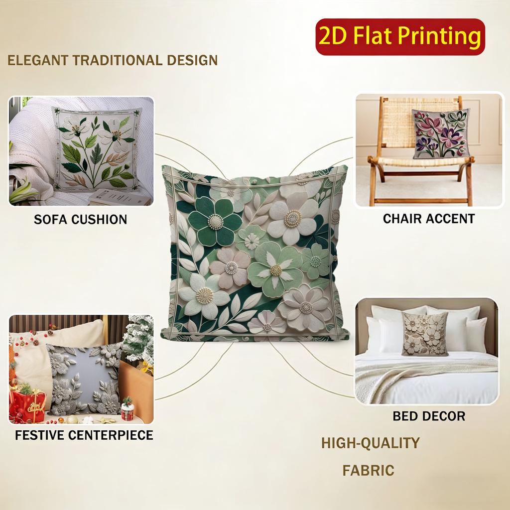 2D Floral Embroidered Pattern Decorative Pillow Covers Pattern Cushion Cover Suitable For Sofa Bedroom Car Pillow Cover