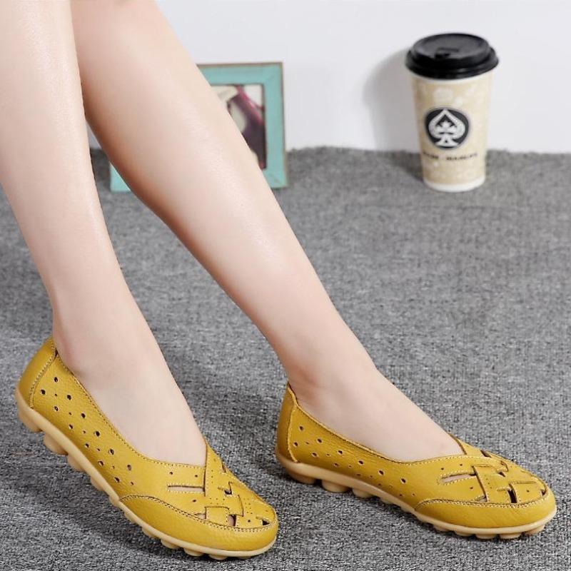 Women's Flat Sandals Breathable Hollow Out Leather Shoes Casual Shoes Slip On Loafers Light Walking Flats Women's Shoes